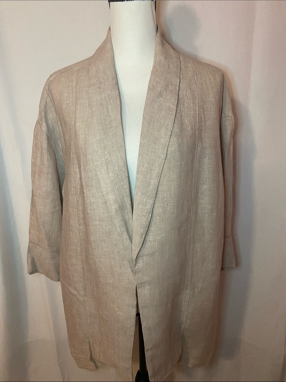 Tahari Light Beige 💯 Linen Open Front Jacket